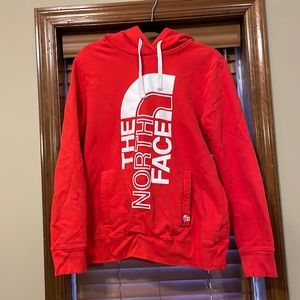 The North Face, womens XL RU/14 hoodie red/orange. Vertical logo